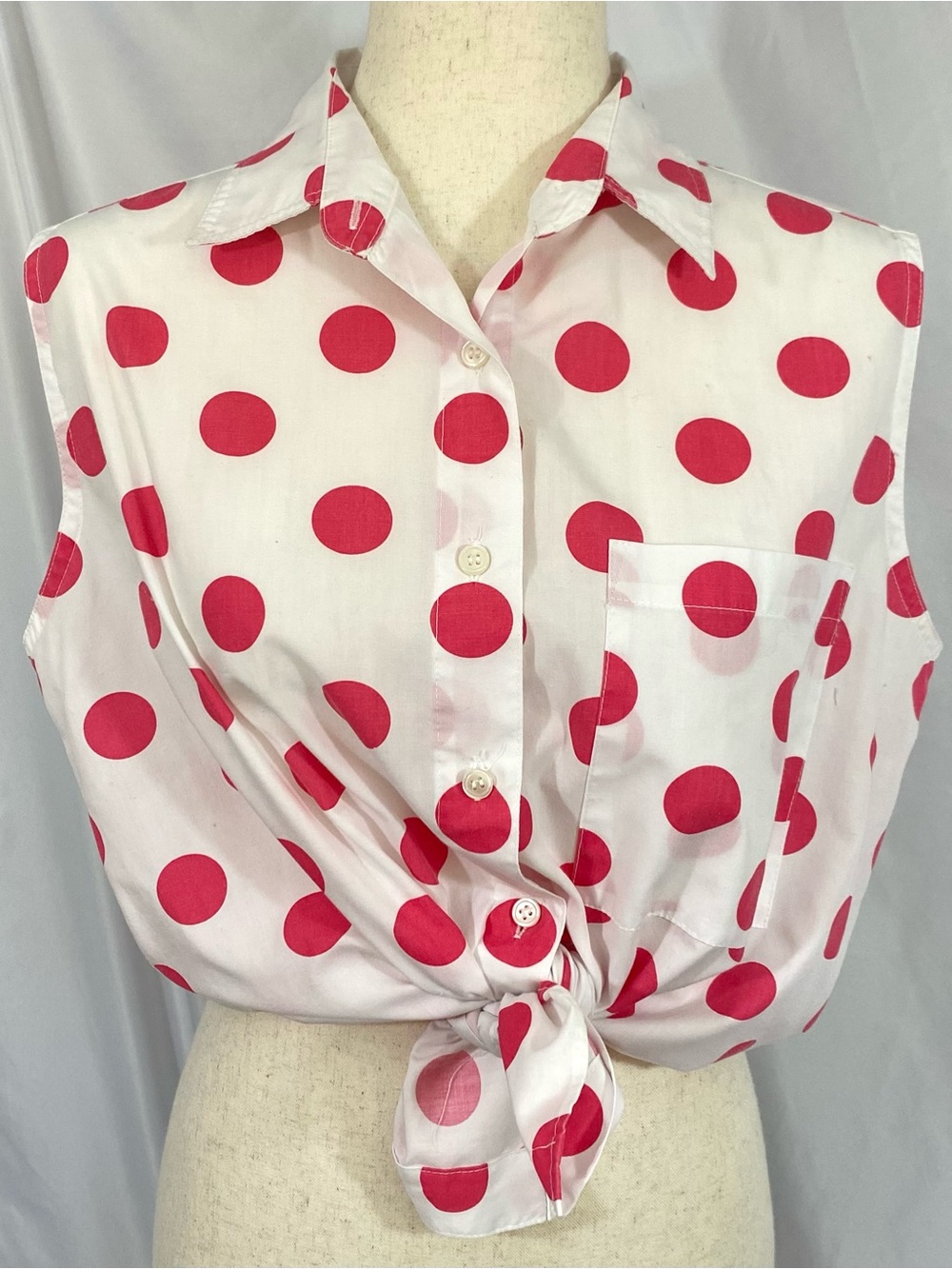 Vintage 90’s Simply Basic Pink Polka Dot Sleeveless Blouse XL